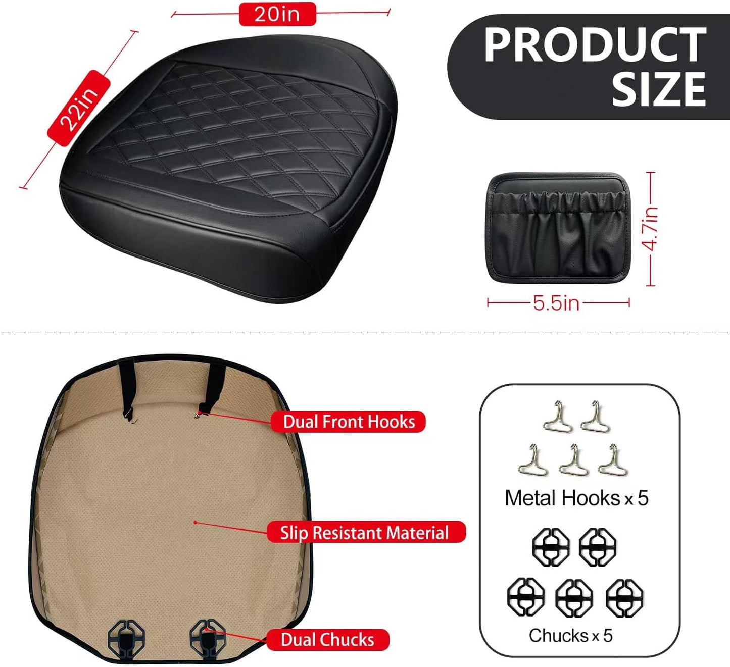 2 Pack Leather Front Car Seat Cover, Anti-Slip and Full Wrap Driver Car Seat Protectors with Storage Pocket, Luxury Waterproof Bottom Auto Seat Cushion Pad Mat for Most Vehicles(Black)