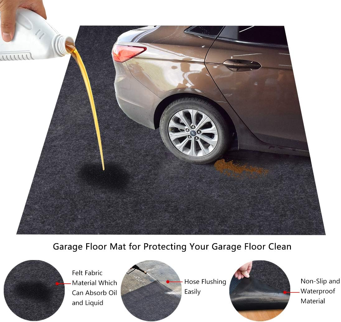 Garage Floor Mat,Absorbent Fabric,Anti-slip and Waterproof Backing,Washable,Garage and Shop Parking Mats(18Feet x 7.6 Feet)