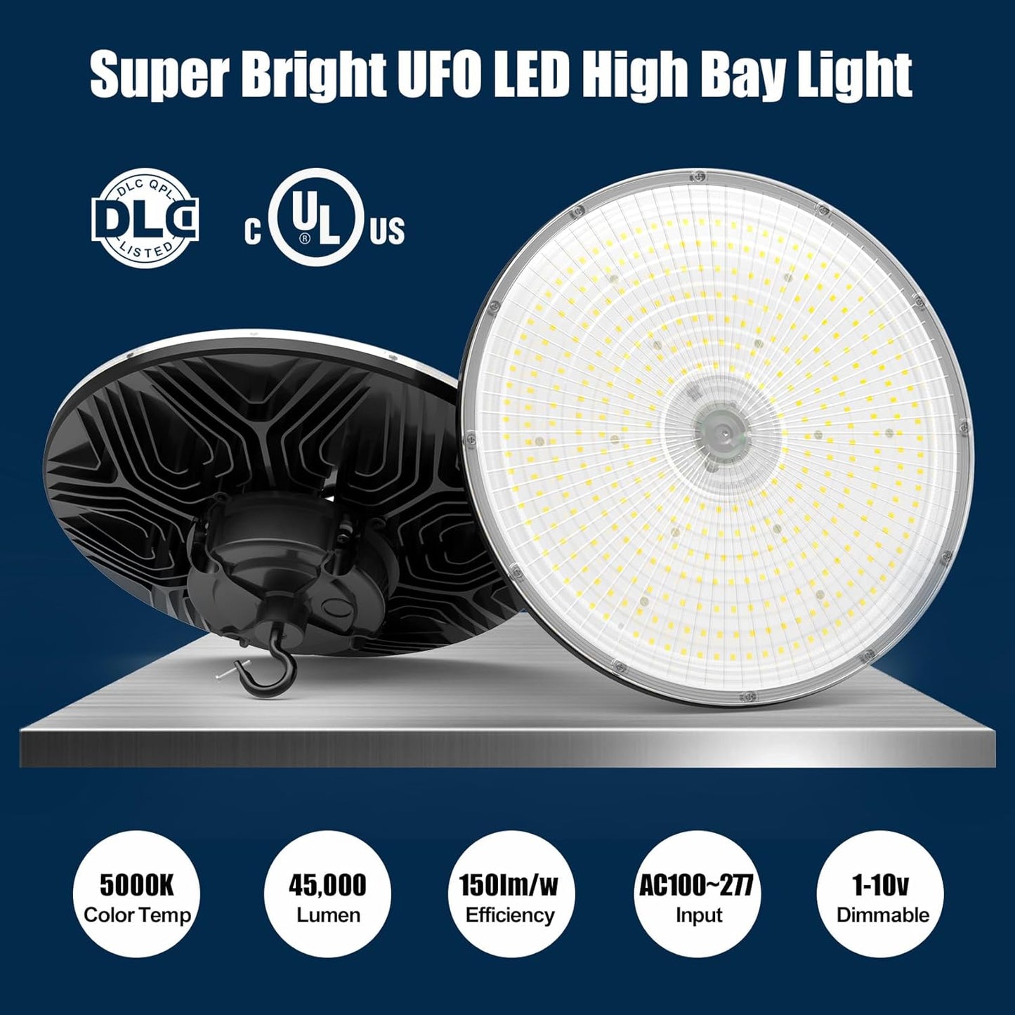 BBESTLED 3 Pack 300W LED High Bay Light, UL Listed UFO High Bay Lights Dimmable 0-10V, 42000LM, 5000K Low Bay LED Shop Light Fixture, IP65 Commercial Warehouse Area Lighting, 100-277VAC Input