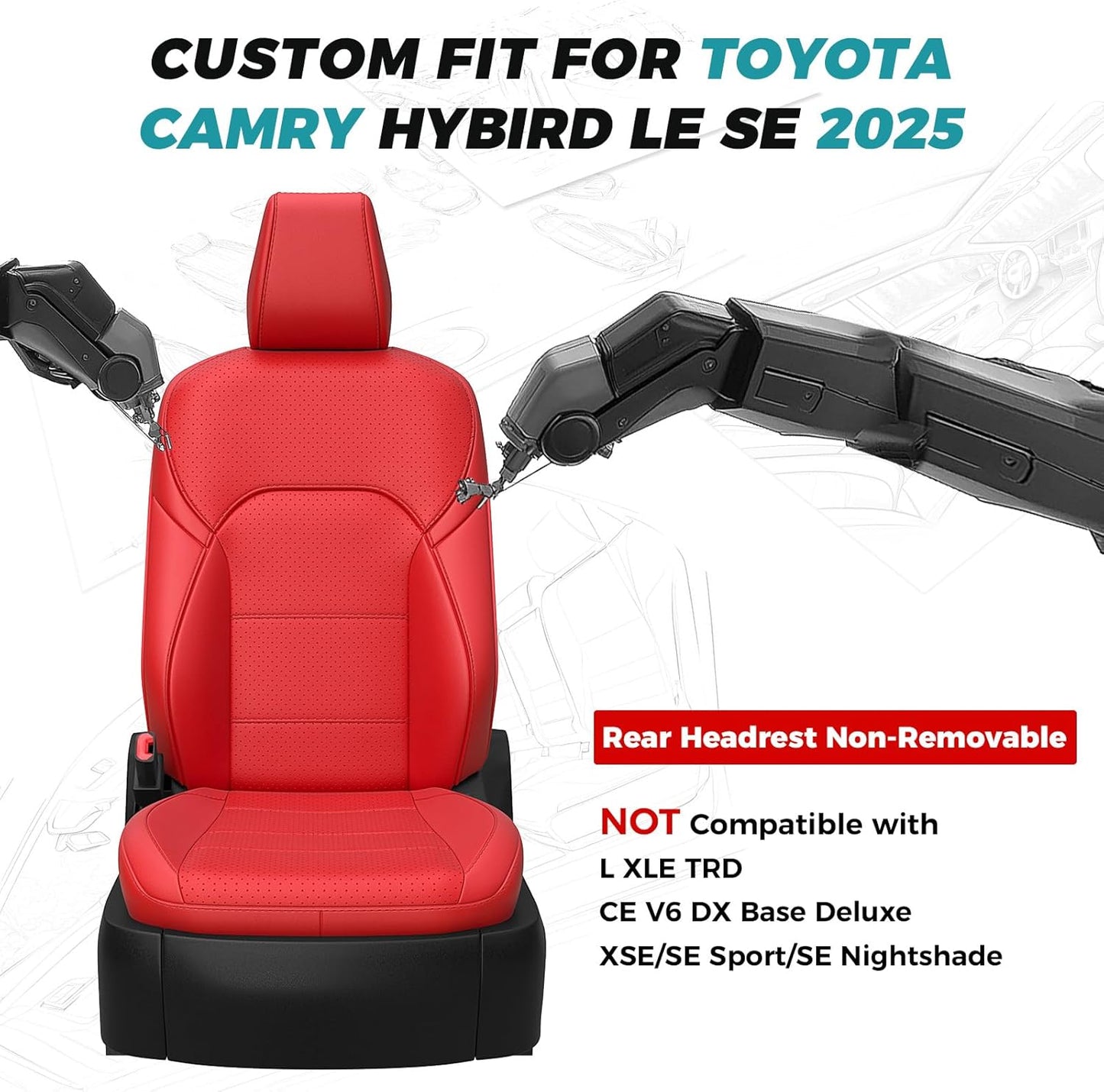 for Toyota Camry Seat Covers LE SE 2025 - Custom Fit Car Seat Covers Full Set, Leather Seat Covers for Cars, Waterproof Car Seat Cover, Red