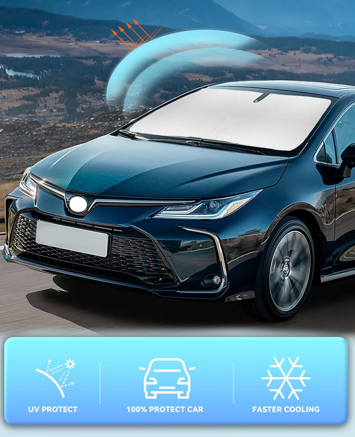 Sun Shade for Toyota Corolla Windshield Sunshades Cover Custom Fit 2020-2024 2025 Corolla L LS LE ECO XLE SE XSE Sedan Accessories Foldable Front Window Shields Sun Visor Protector Blocks UV Rays