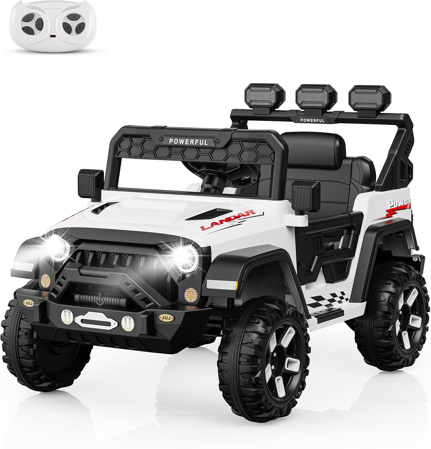 Kids Electric Vehicle, 12V Battery Powered Ride On Car with 2.4G Remote Control, Electric Car for Kids, 3 Speed Ride On Toy, Soft Start, LED Lights, Bluetooth, White