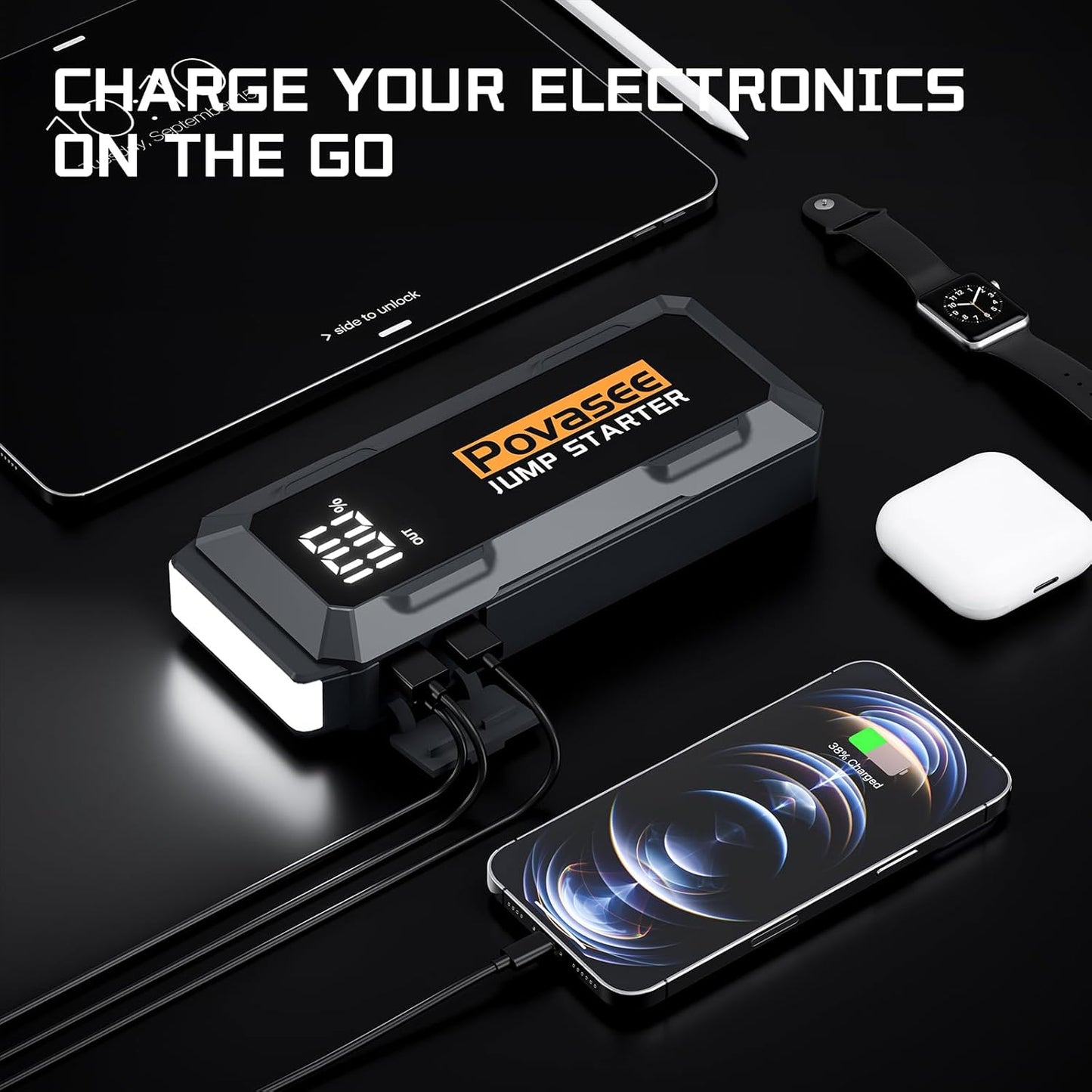 4000A Jump Starter 12V Battery Jumper Starter(10L Gas 10L Diesel Engine),Car Battery Jump Starter with 3" LCD Display, Power Bank/Dual Output/LED Light