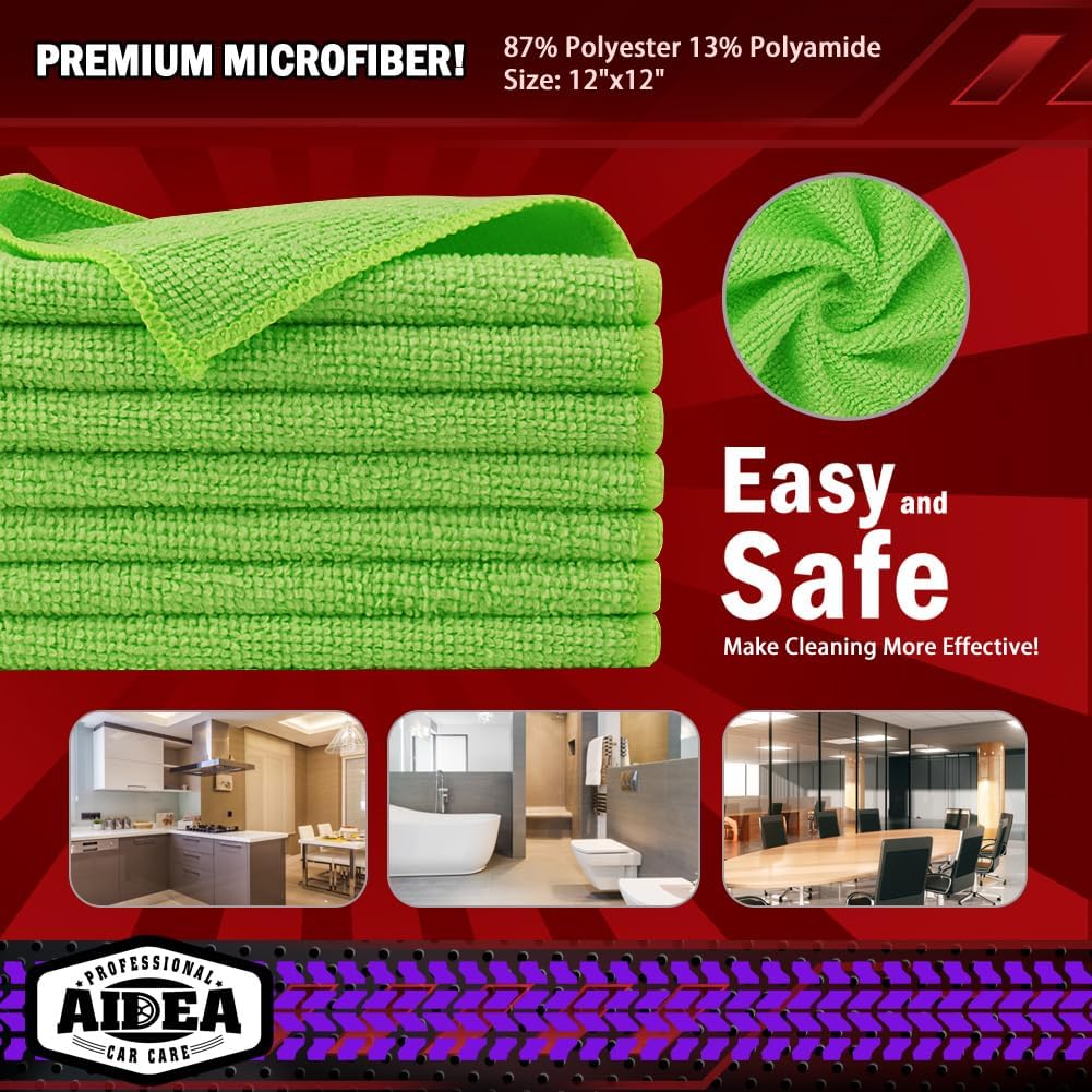 AIDEA Microfiber Cleaning Cloth, 20PK, Microfiber Towels for Cars, Premium All Purpose Car Cloths, Dusting Cloth Cleaning Rags, Absorbent Towels for SUVs, House, Kitchen, Window, 12"×12", Green