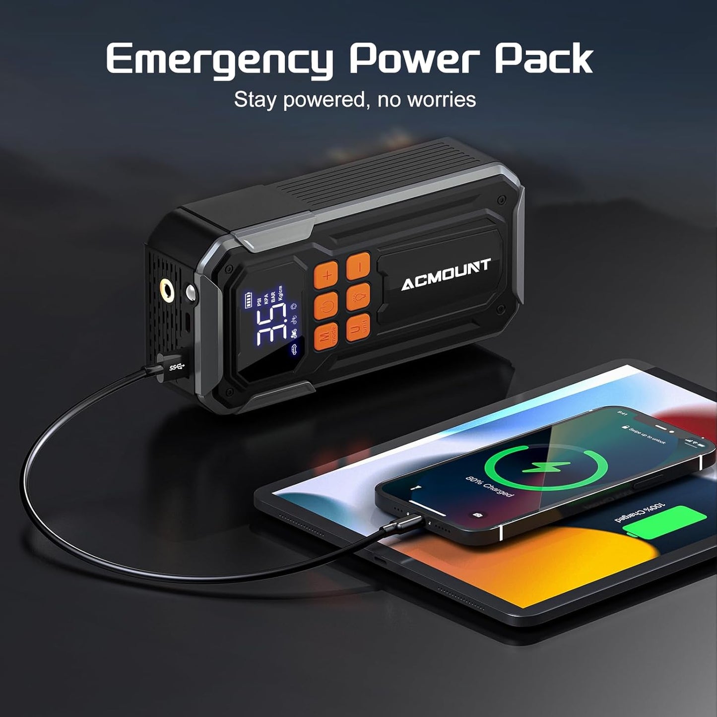 Tire Inflator Portable Air Compressor, 160PSI 10000mAH, 3X Faster Cordless Air Pump with Digital Gauge for Car, Bike, Motorcycle, Ball With Auto Shut-Off & 3 LED Light