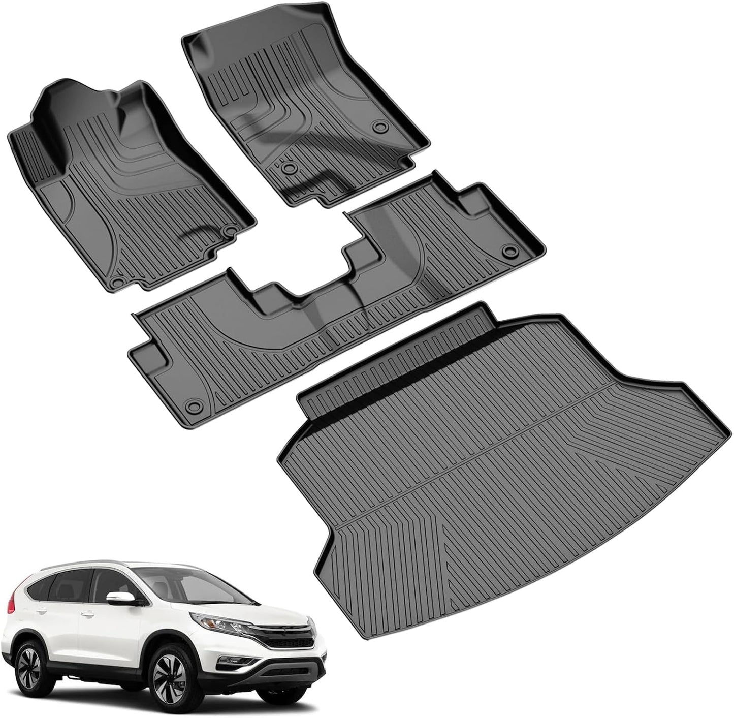 Floor Mats & Cargo Liner Fit for Honda CRV CR-V 2012-2016 LX, SE & EX (Not Fit EX-L & Touring Models) - All Weather Protection Car Floor Liners with Trunk Mat - 1st and 2nd Row Full Set Car Mats Black