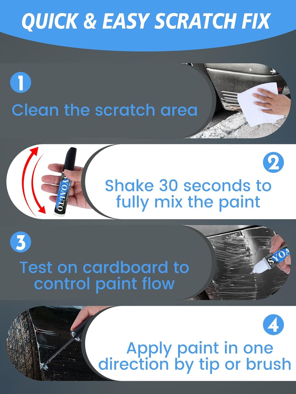 SYOAUTO Silver Touch Up Paint for Cars, Auto Touch Up Paint Silver Scratch Repair Automotive Silver Car Paint Pen 2 in 1 Car Touch Up Paint 0.4 oz