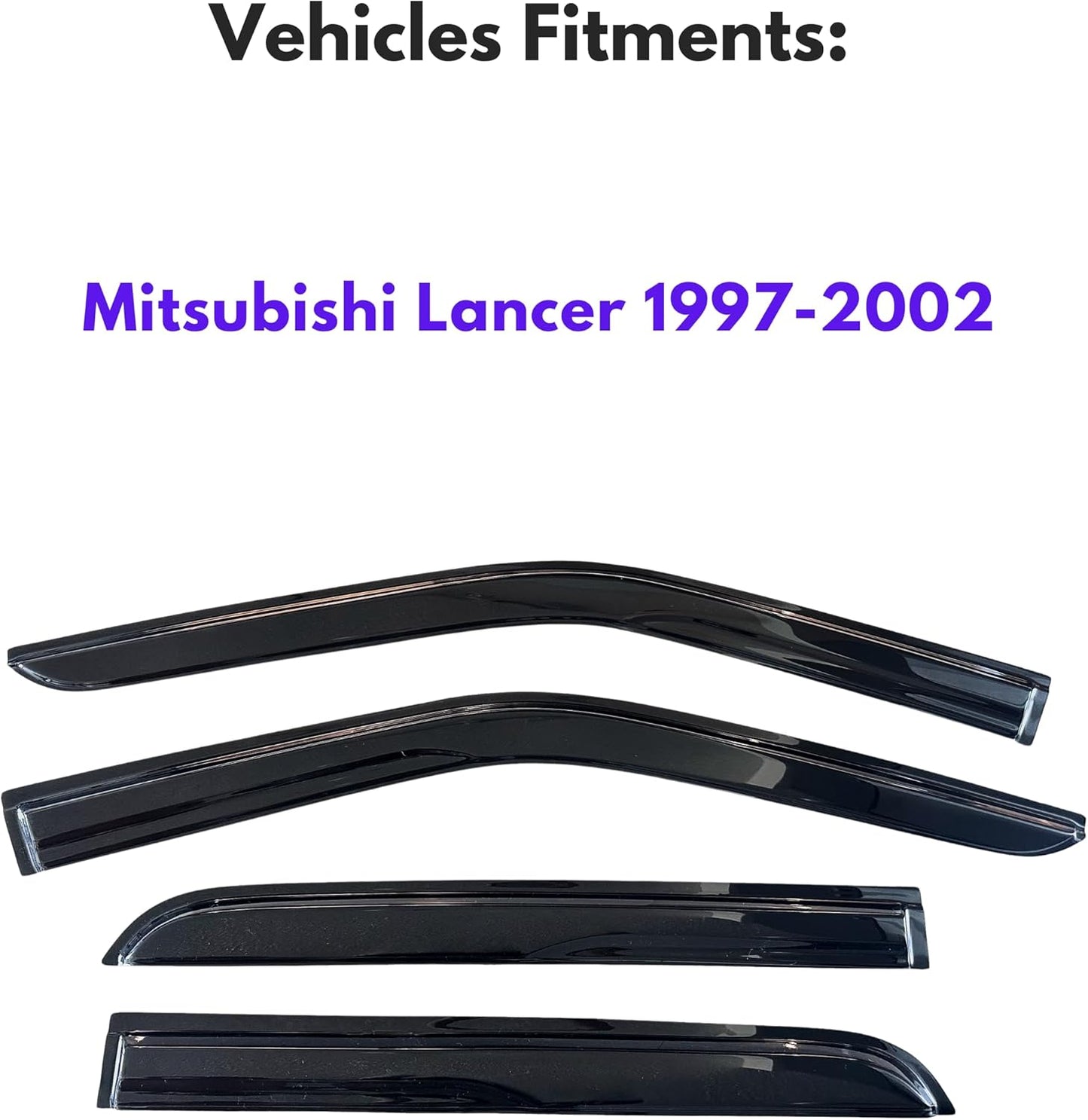 KPY Window Visor Compatible with Mitsubishi Lancer 1997-2002, 4PC Rain Guard Side Window Vent Deflectors Tape-On Mugen Style, 1997 1998 1999 2000 2001 2002