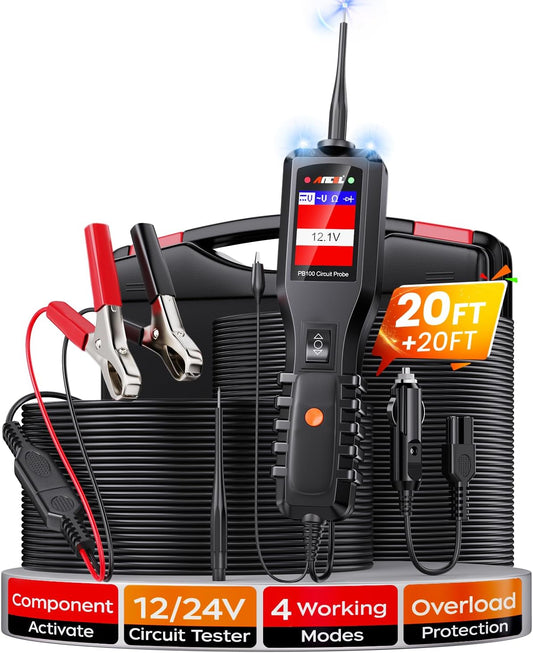 ANCEL PB100 Automotive Power Circuit Probe Tester, 12 24V Electrical Short/Open Breaker Finder, AC DC Diode Resistance Relay Tester, Continuity Test Digital Multimeter/Ohmmeters, 20 + 20FT Cable