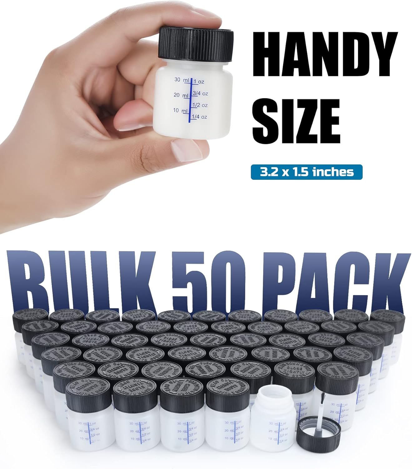 Lichamp Touch Up Paint Container, 50-Piece 1 oz Paint Touch Up Bottles with Brush, 1 Ounce (30ml) A150TP