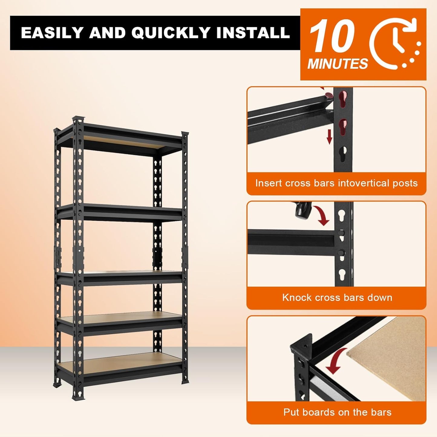 BIG RED Storage Shelving Unit, 5-Tier Adjustable, Heavy Duty Metal Garage Shelves/Utility Rack for Kitchen, Pantry, Basement, Bathroom, Laundry - 2,000 lbs Capacity, Black, 59" H x 28" W x 12" D