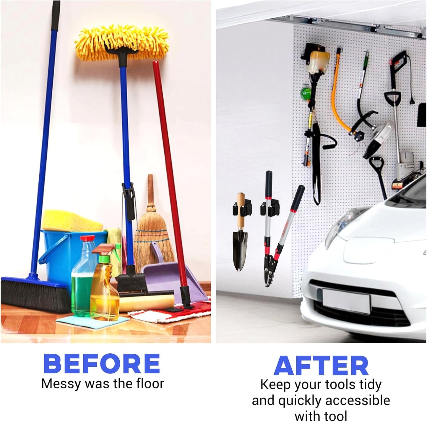 4 Pcs Magnetic Broom Holder, Mop and Broom Holders Wall Mount Heavy Duty Anti-Slip Magnetic Tool Holder with Rubber Grippers for Garage Laundry Kitchen RV Accessories