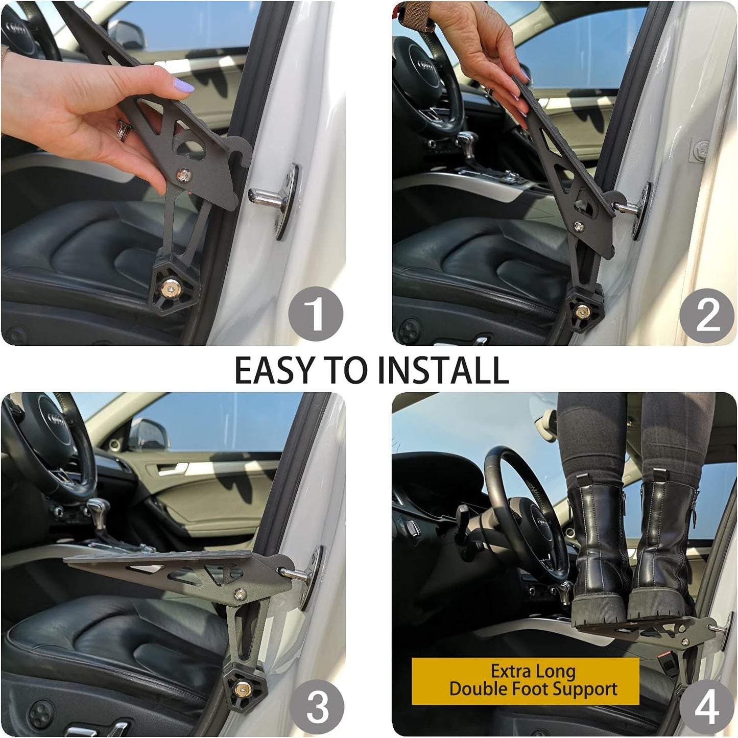 TOOENJOY Universal Fit Car Door Step, Foldable Roof Rack Door Step Up on Door Latch, Both Feet Stand Pedal Ladder, Easy Access to Rooftop for Most Car, SUV, Truck, Max Load 400 lbs (Grey)