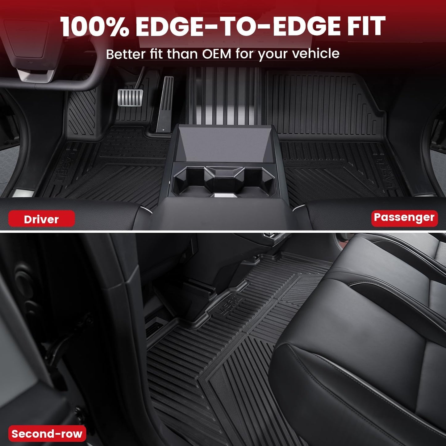 LASFIT Premium Extra Thick Floor Mats for Tesla Cybertruck 2023 2024 2025 All Weather TPE Custom Fit Pickup Interior Accessories Front Rear Car Liner 1st & 2nd Rows Set, Black