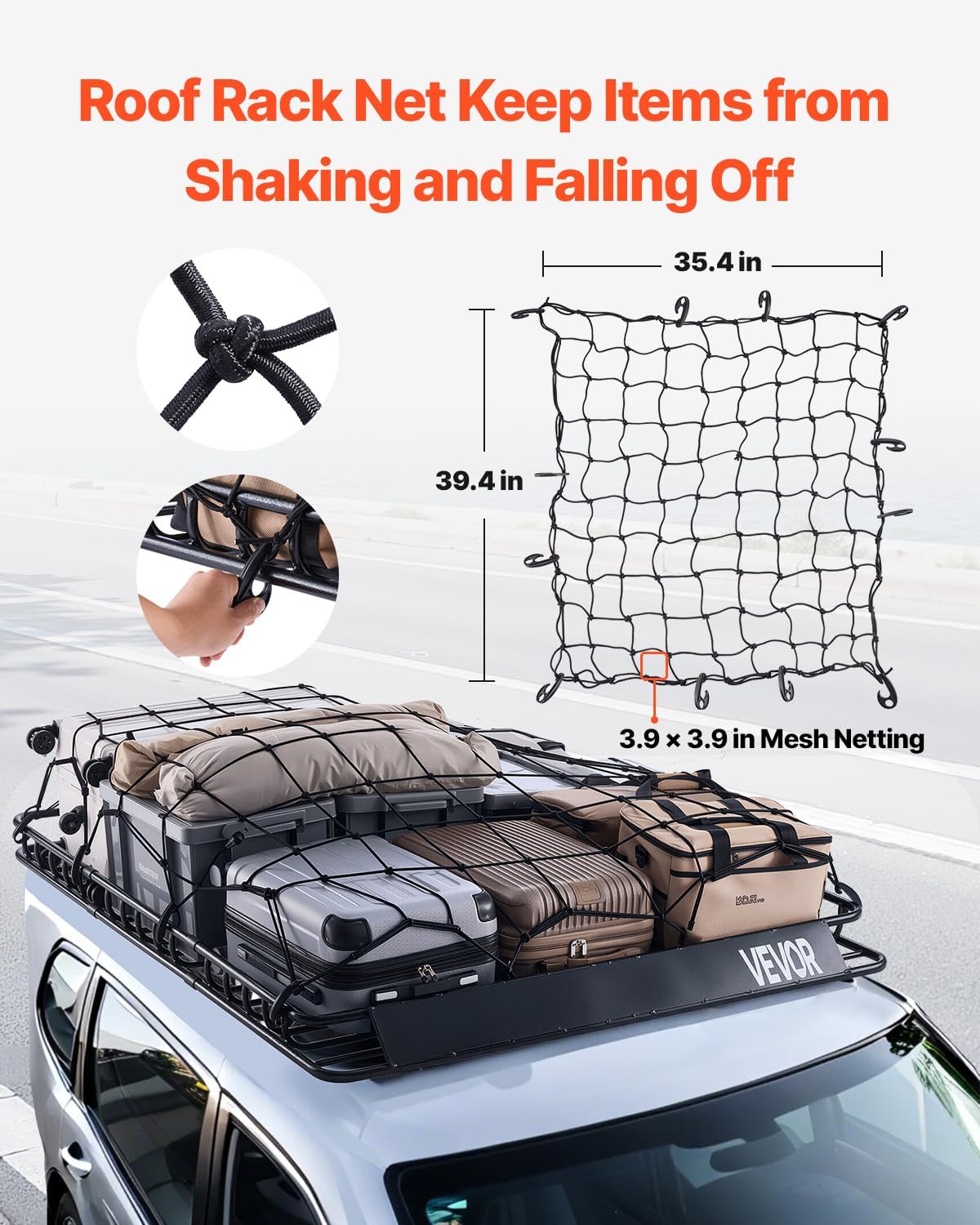VEVOR Roof Rack Basket, 64 x 50 x 4.1 in, Universal Rooftop Cargo Carrier with Two 35.4 x 39.4 in Cargo Net,150 lbs Max Car Top Luggage Holder, 4.1 in Fence, Anti-Rust Alloy Steel, for SUV Truck Car