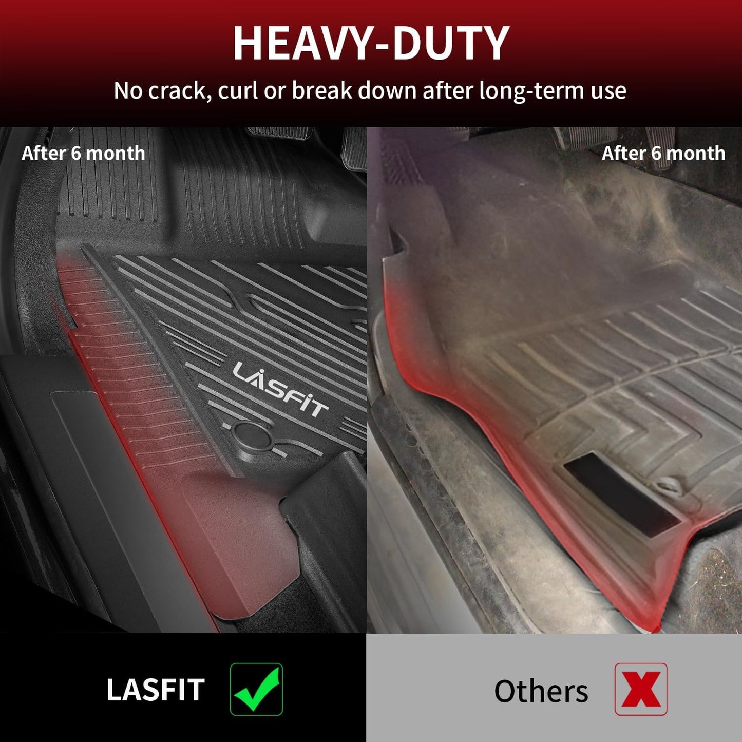 LASFIT Front Floor Mats for Ford F-150 2015-2025 | F150 Lightning 2022-2025 SuperCrew & Super Cab Carpet Floor All Weather Car Liners TPE Truck Mats-First Row Only, 2pcs Black