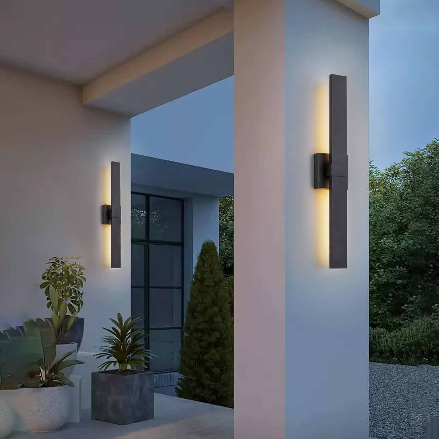 2-Pack Modern Outdoor Wall Light Exterior Black LED Patio Wall Light Fixture 27.2" Exterior Wall Sconce Outdoor Porch Lights for House