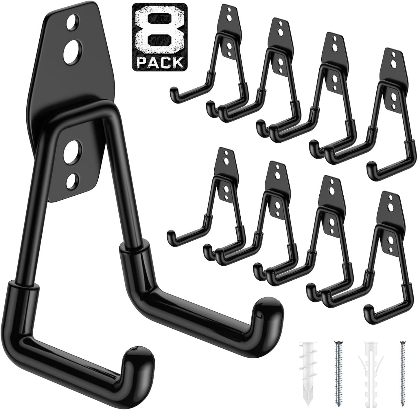 8 Pack 4.5x2.75 Inch Utility Steel Wall Mount Heavy Duty Garage Hooks with Anti-Slip Coating,Storage More Yard,Garden and Power Tools and for Hanging Hose,Ladder and Bike