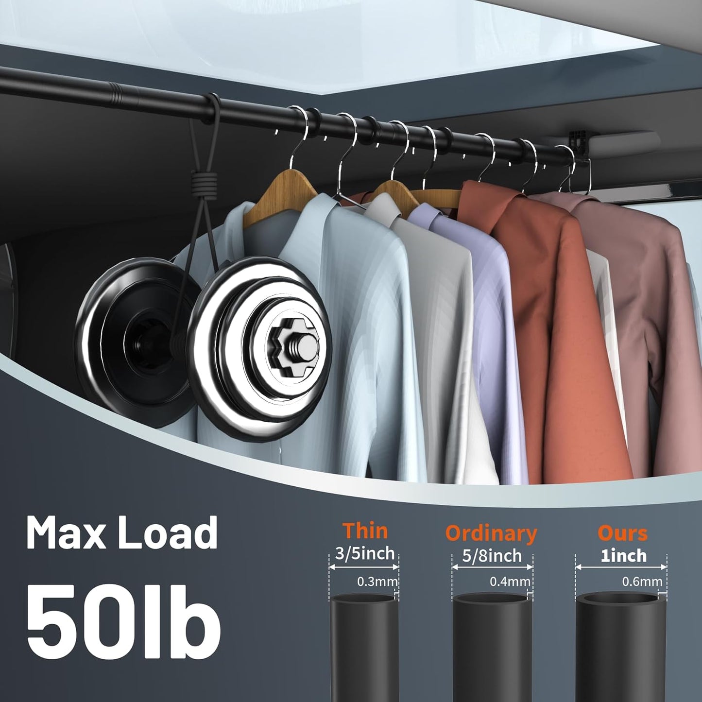 Car Clothes Hanger Bar - Heavy Duty Car Clothes Rack Expanded to 65 Inches - Adjustable Telescopic Clothes Rod for Car, Travel, Suv, Truck, Automotive