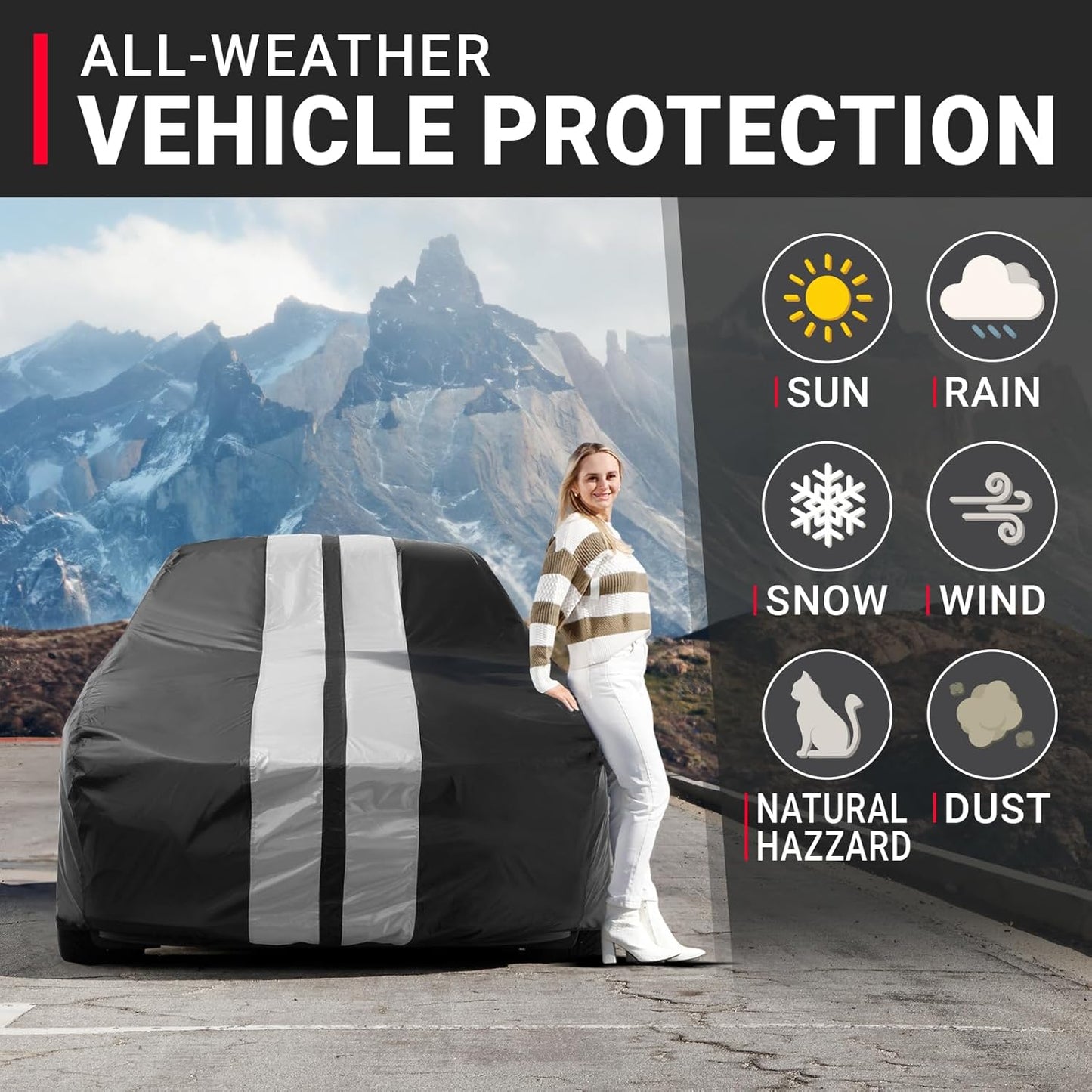 iCarCover Custom Car Cover for Chevy Del Ray (1954-1957) Waterproof All Weather Rain Snow UV Sun Protector Full Exterior Indoor Outdoor Car Cover (Stripe - Black/Gray)