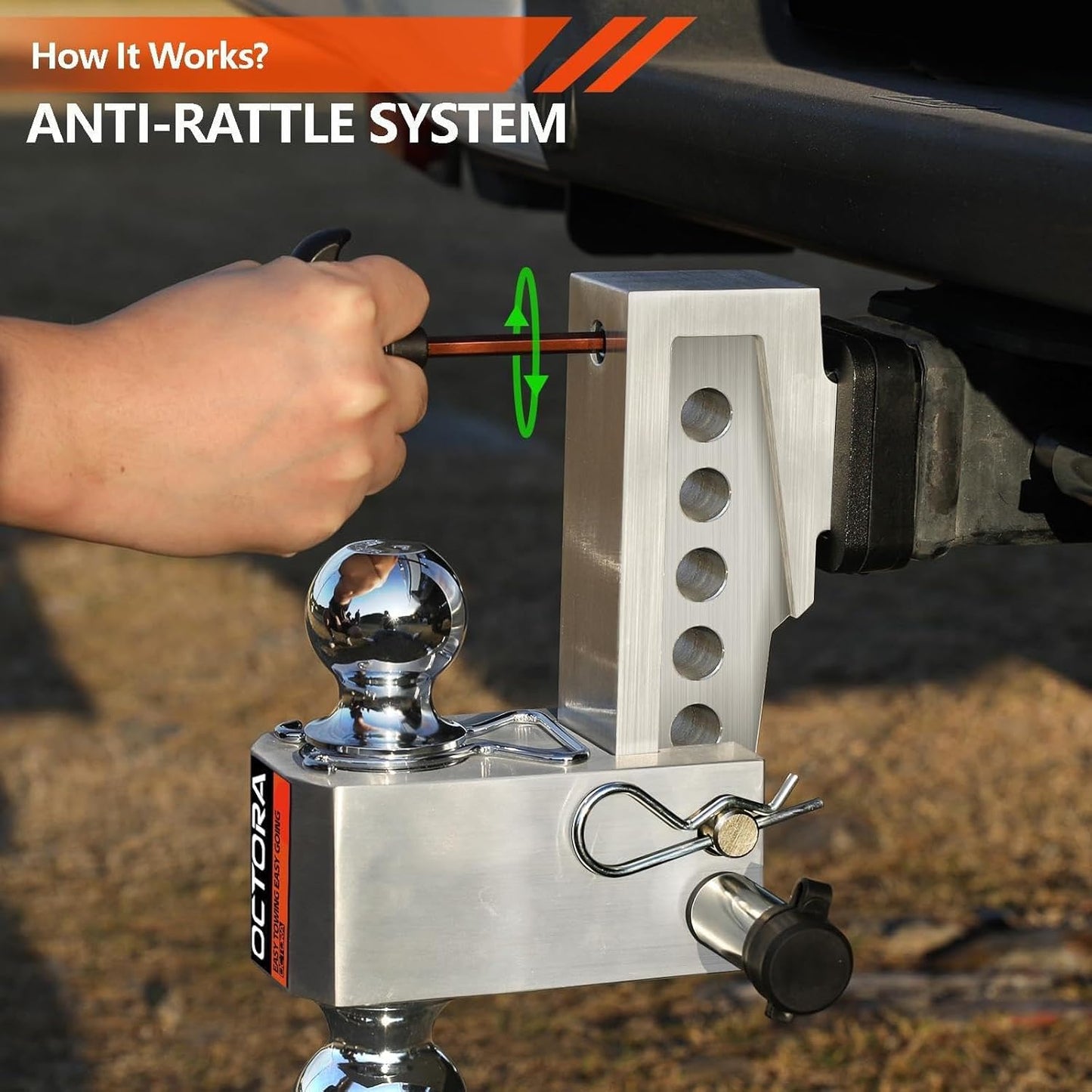 Adjustable Trailer Hitch (Fits 2-Inch Receiver) - Aluminum Tow Hitch with 6-Inch Drop/Rise for Truck (12,500 LBS GTW) - Double Anti-Theft Locking Hitch Pins (Silver, 2.0inch-6Drop-Tri Ball)