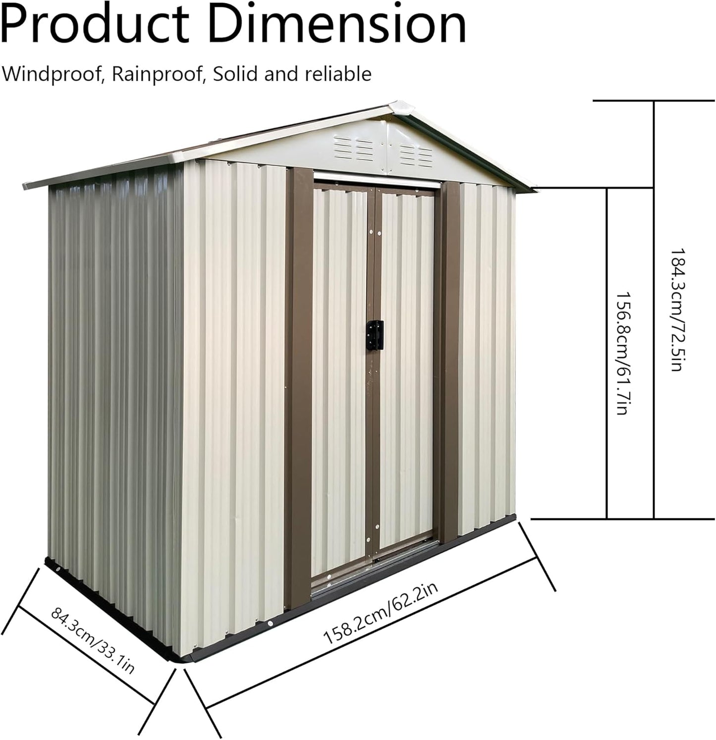 5X3 FT Outdoor Storage Shed, Waterproof Metal Garden Sheds w/Lockable Sliding Doors and Vents, Weather Resistant Tool Storage House for Backyard, Patio, Lawn, Cream White
