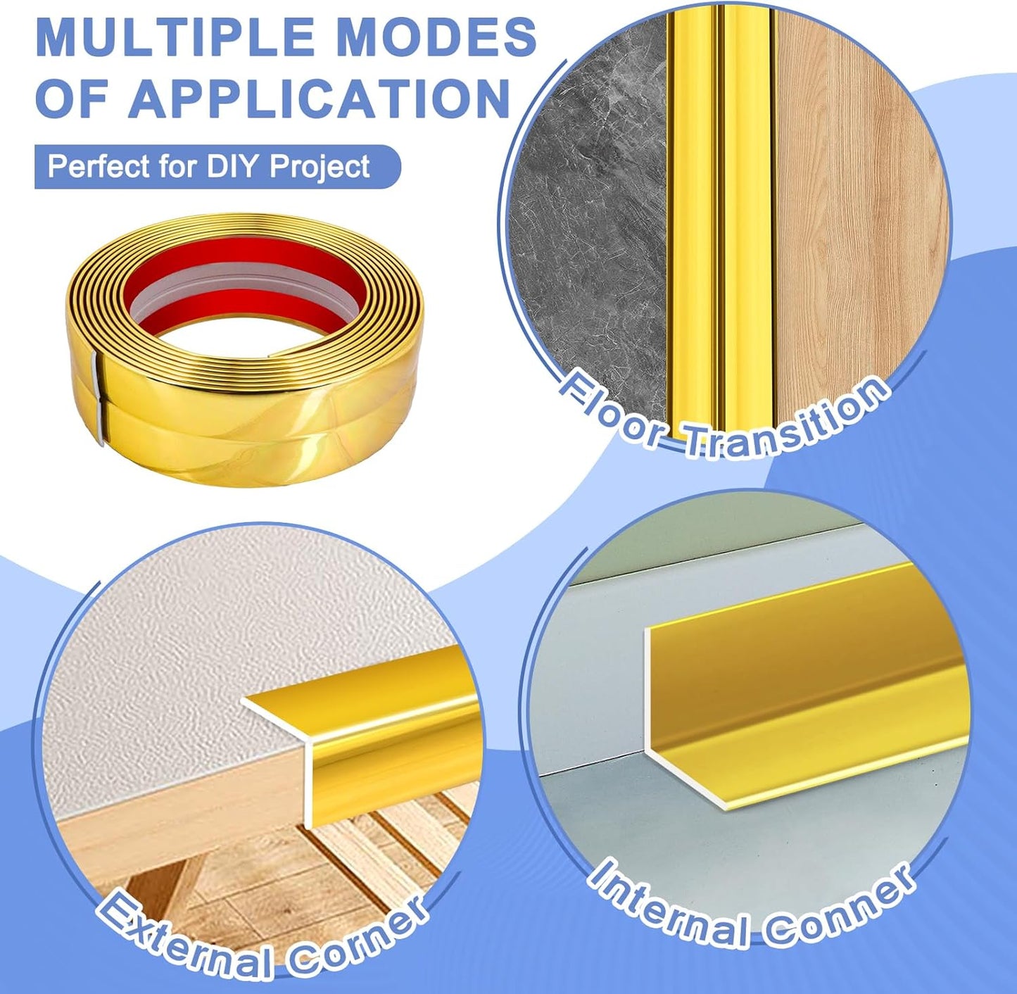 Wall Corner Protector Moulding Trim Peel and Stick Wall Corner Guards Trim Flexible Self Adhesive Edge Protector Moulding, 2.4 in x 10 Ft, Gold