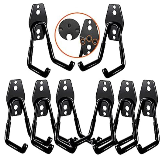 3-H Heavy Duty Garage Hooks [8 Pack] - 3-Round Welding Tech Holds 22lbs More - Thickened Steel Wall Mount for Ladders, Tools & Storage - Rustproof Utility Hardware