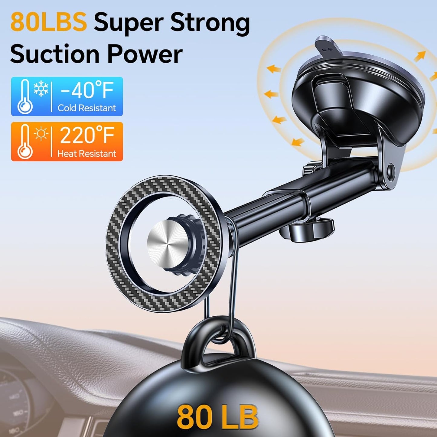 Coolpow for MagSafe Car Mount【Windshield+Vent+Dash】Magnetic Phone Holder for Car Phone Holder Mount Cell Phone Holders for Your Car Accessories Suction Cup Mount for Garmin GPS Fit iPhone 16 15 14 13