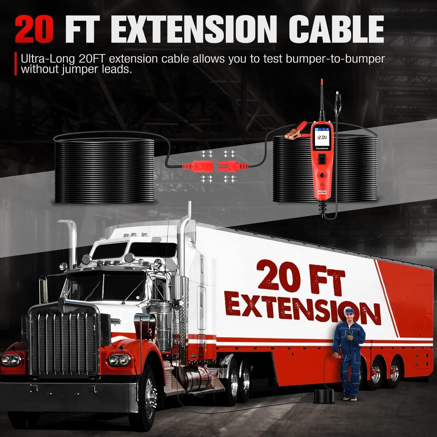 Autel PowerScan PS100 Power Circuit Probe Kit - 12V 24V Car Circuit System Diagnostic Tool, Automotive Circuit Tester with 20ft Extension Cable, Easy to Read AC/DC Current Resistance