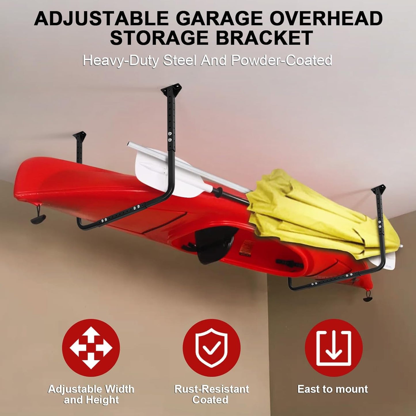 Adjustable Garage Ceiling Storage Racks, Garage Overhead Storage Bracket,Ceiling Mounted Heavy-duty Garage Storage Shelves,33 in. x 34 in,200lbs Weight Capacity, Black