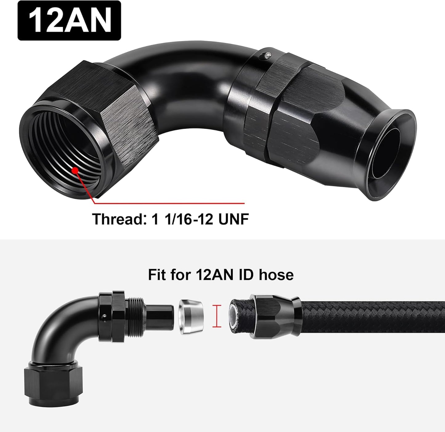 EVIL ENERGY 12AN 90 Degree PTFE One Piece Full Flow End Hose Fitting Aluminum Black