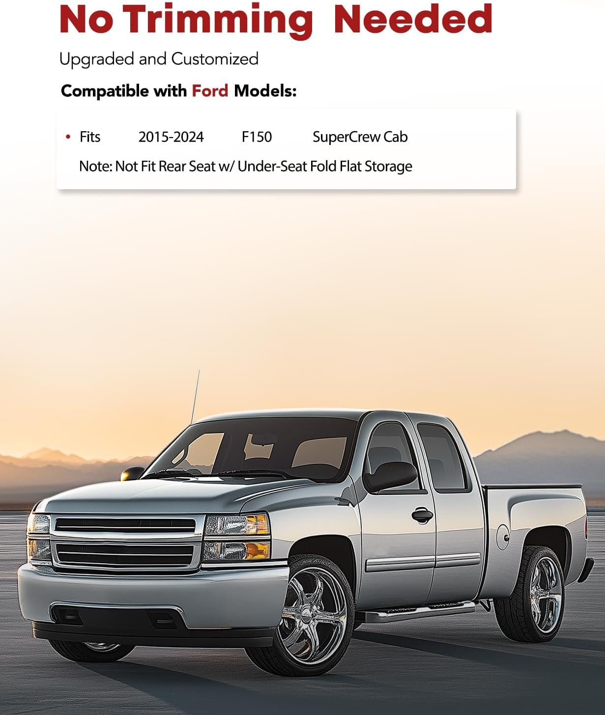 YHTAUTO Floor Mats Fit 2015-2025 Ford F-150 2022-2025 F-150 Lightning SuperCrew (Rear w/o Under-Seat Fold Flat Storage) TPE All Weather Floor Liner Car Mats, Front & 2nd Row F150 Accessories