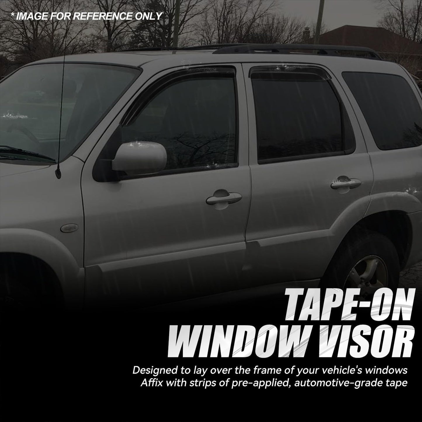 Auto Dynasty Set of 4 Carbon Fiber Pattern Window Visors Compatible with 2001-2012 Ford Escape Mazda Tribute Mercury Mariner, Tape-On Rain Guards Shield Vent Shade Deflector Glossy Black