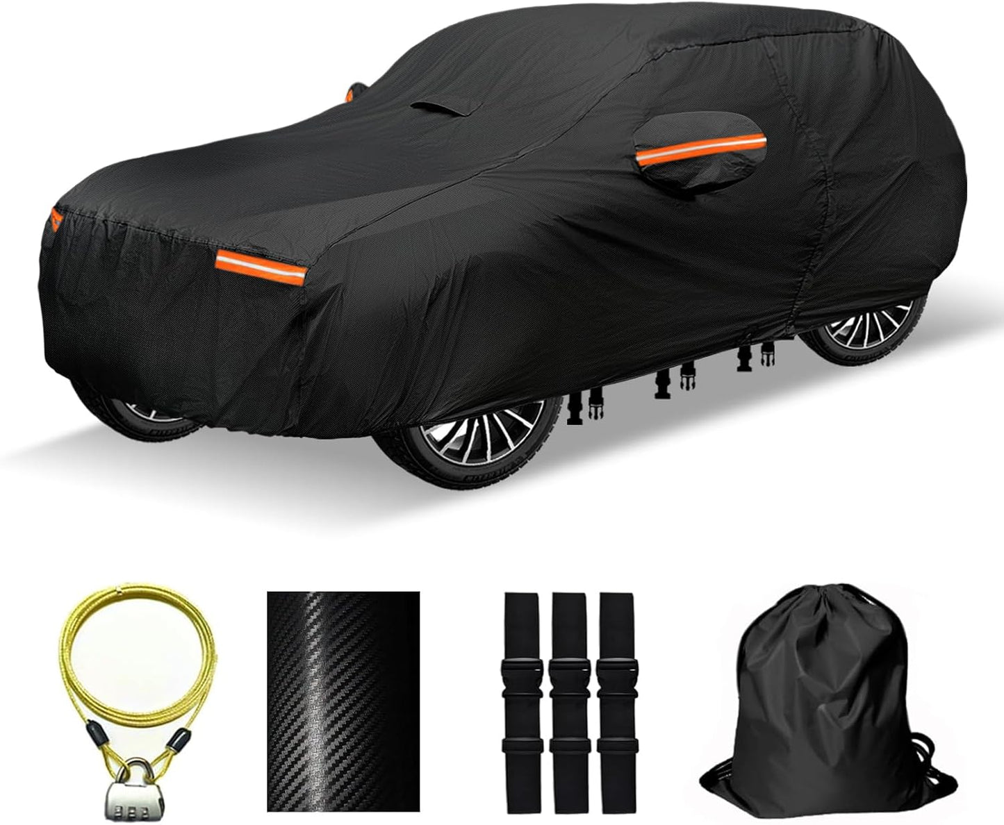 30 Layers SUV Car Cover for Automobiles All Weather Waterproof, Outdoor Snowproof UV Protection Windproof, Door Zipper, Soft Cotton, Heavy Duty Universal Car Covers, (Black, Fit SUV 181"-190")