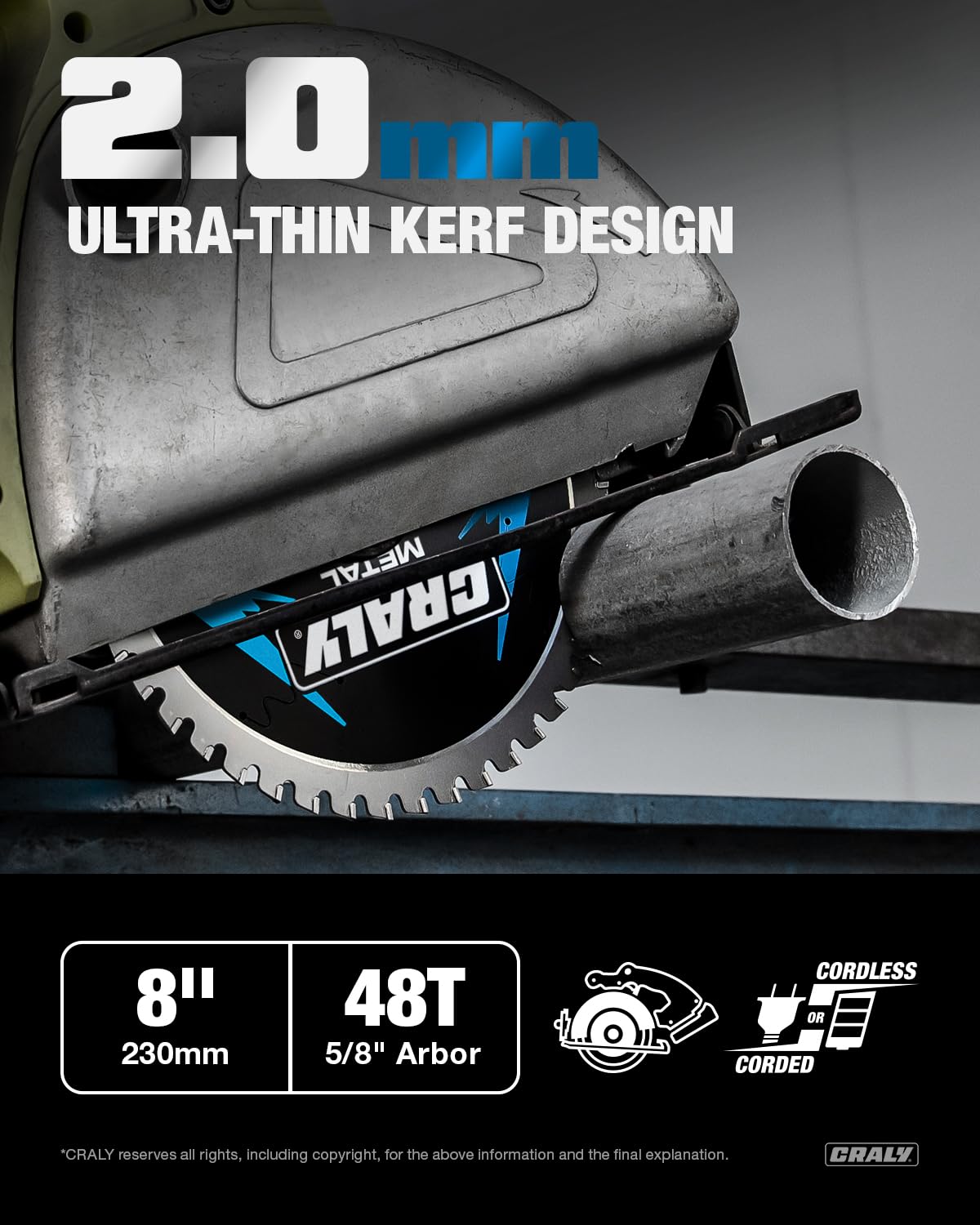 CRALY 8 Inch 42 Teeth Steel and Ferrous Metal Cutting Circular Saw Blade, 5/8 Inch Arbor, Thin Kerf, Professional Carbide Tipped Blade for Angle Iron, Threaded Rod, EMT Conduit(C0842MC)