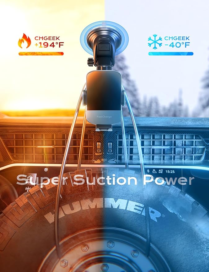 CHGeek Wireless Car Charger, 15W Fast Charging Auto Clamping Car Charger Phone Mount Phone Holder fit for iPhone 15 14 13 12 11 Pro Max Xs, Samsung Galaxy S25 Ultra S24 S23 S22, S21, S20, Green