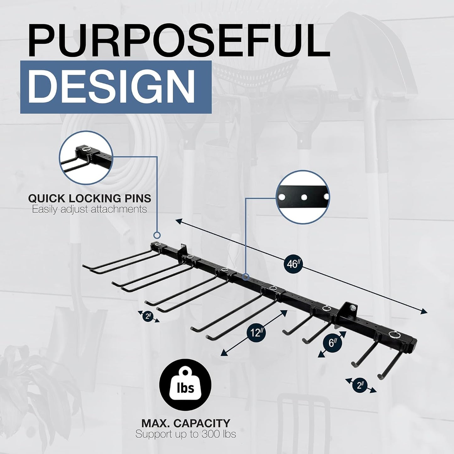 StoreYourBoard Tool Storage Rack – Heavy Duty Garage Tool Organizer Wall Mount for Garden Tools, Rakes, Shovels, Garage Hooks, Steel Gear Hanger Holds 300 lbs