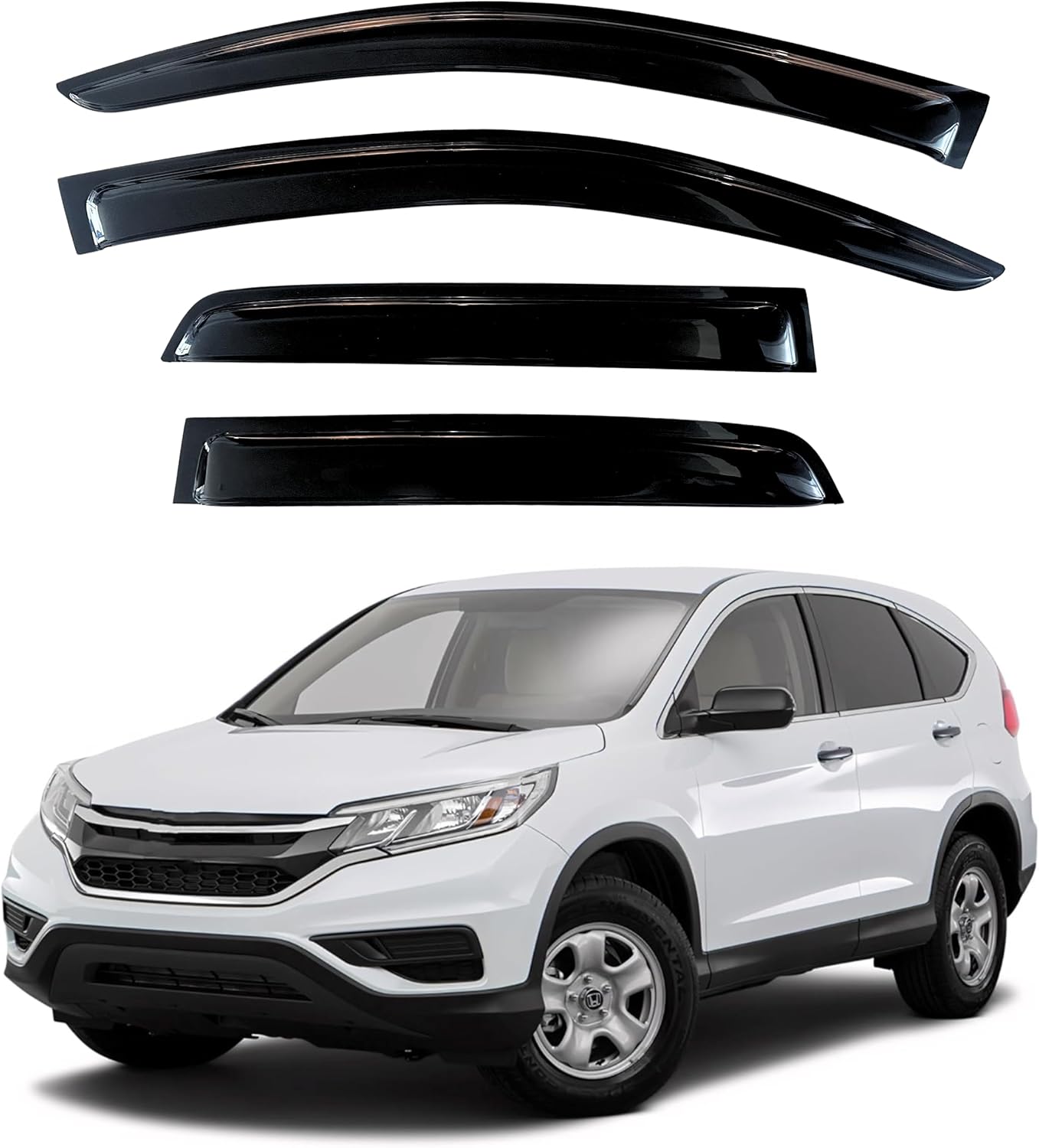 KPY Window Visor Compatible with Honda CR-V 2012-2016 (CRV), 4PC Rain Guard Side Window Vent Deflectors Tape-On Style, 2012 2013 2014 2015 2016