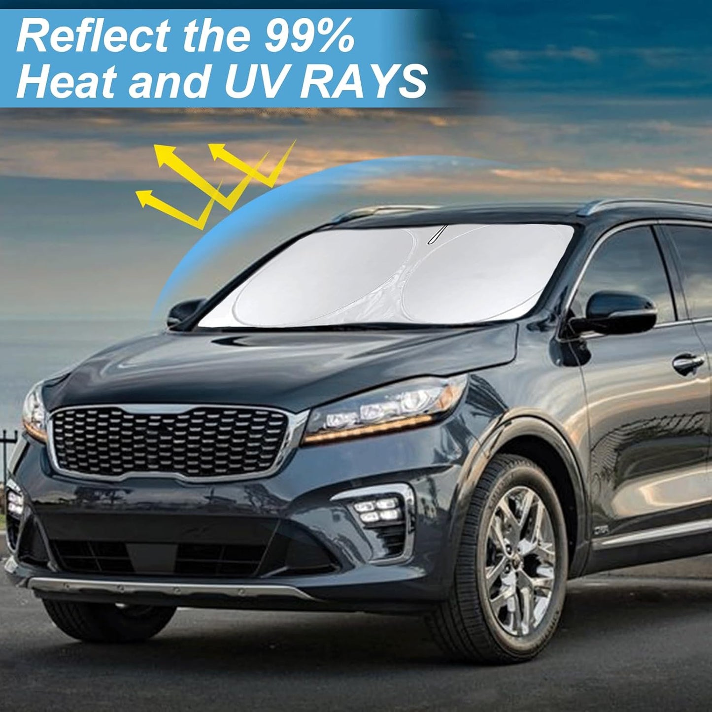 Custom Fit Sorento Windshield Sunshade for 2016-2019 2020 KIA Sorento Front Window Shades Cover for Windshield Sun Visor Protector for Kia Reflector Block Heat and Sun Protection Cooler Accessories