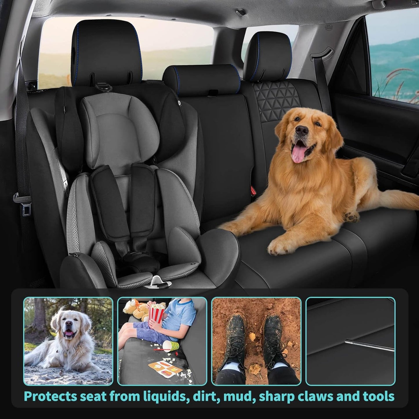 Seat Covers for Toyota 4Runner 2011-2024, Faux Leather Car Seat Cover Full Set, 2-Row-Only for 5 Seats Version-Black