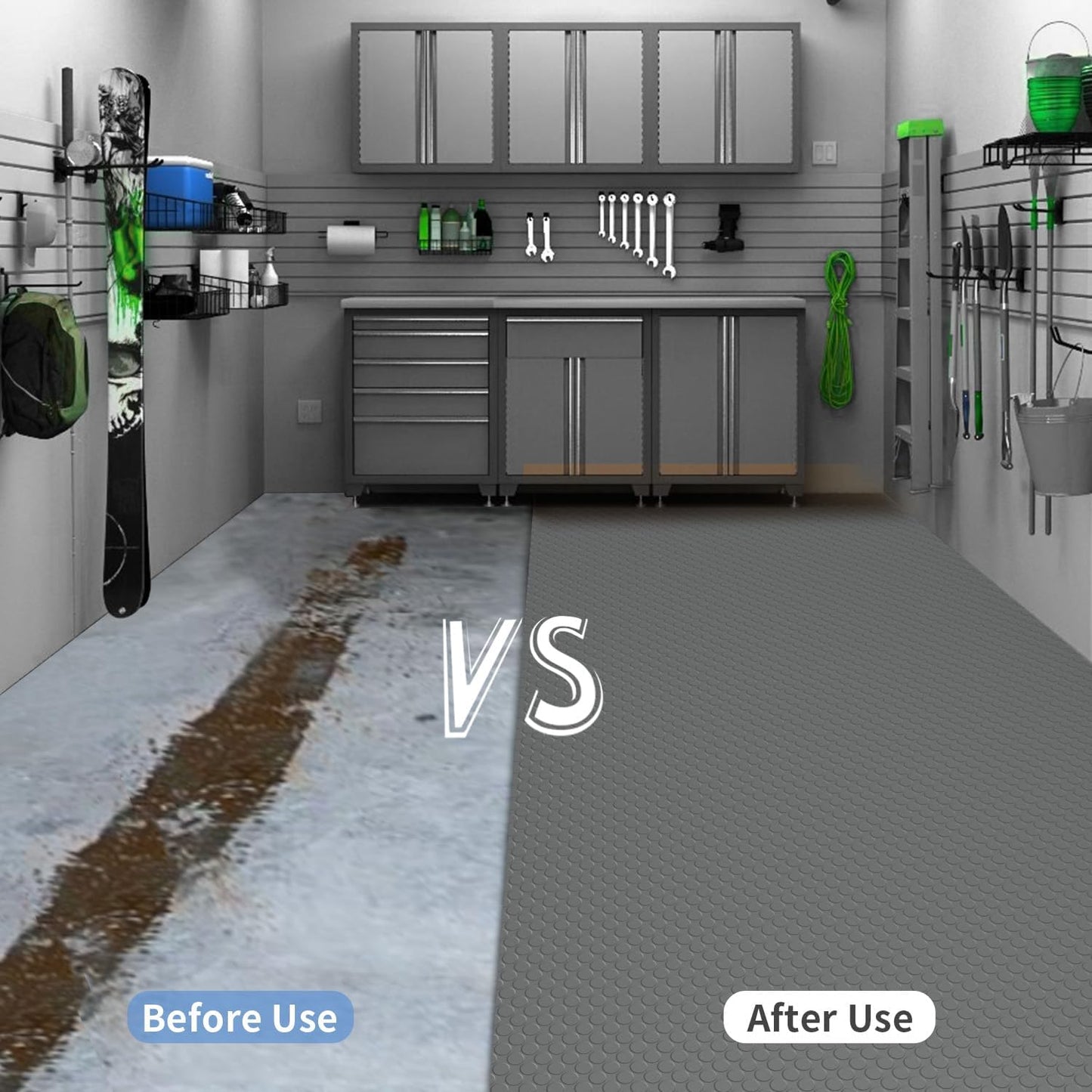 Premium Garage Floor Mat, Commercial Grade Heavy Duty Parking Mat for Garage Floor, Golf Cart Parking, Water/Stain Resistant Floor Runner (Grey Coin, 2 Rolls x 4 x 10 Feet)