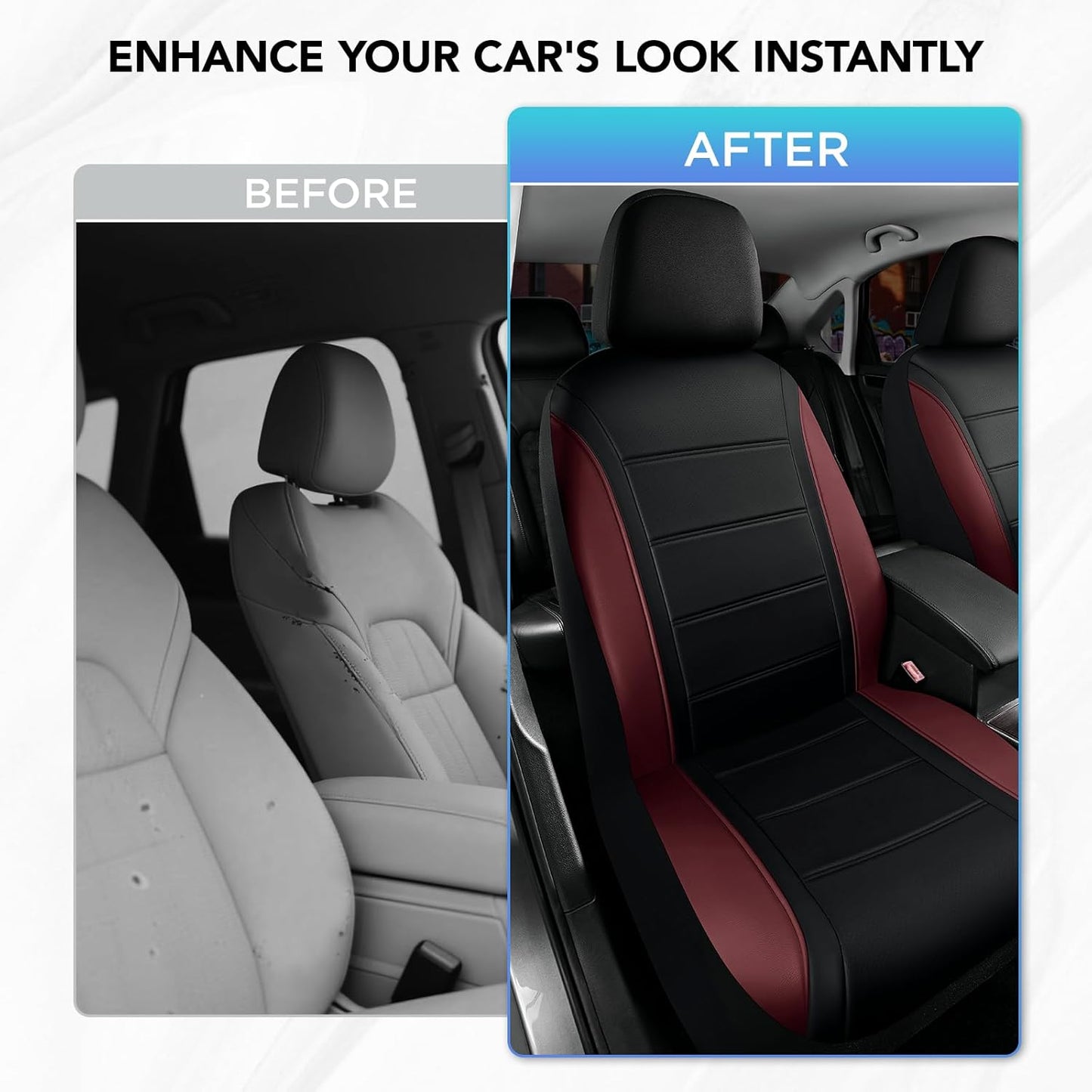 Road Comforts Leather Seat Covers, Breathable Car Seat Covers Front Seat for Men,Airbag Compatible, Automotive Seat Covers Set Universal Fit Most Cars,Vans,Truck,SUV