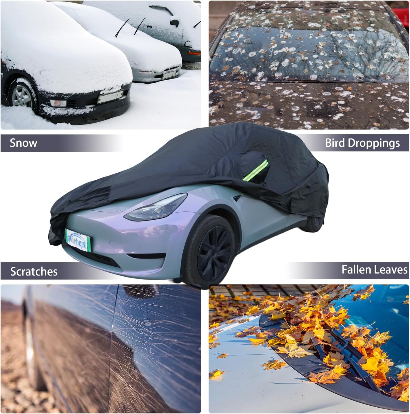 Car Cover Custom Fit for Tesla Model Y, Waterproof All Weather Full Exterior Cover Rain Snow UV Protection with Door Zipper Charging Port