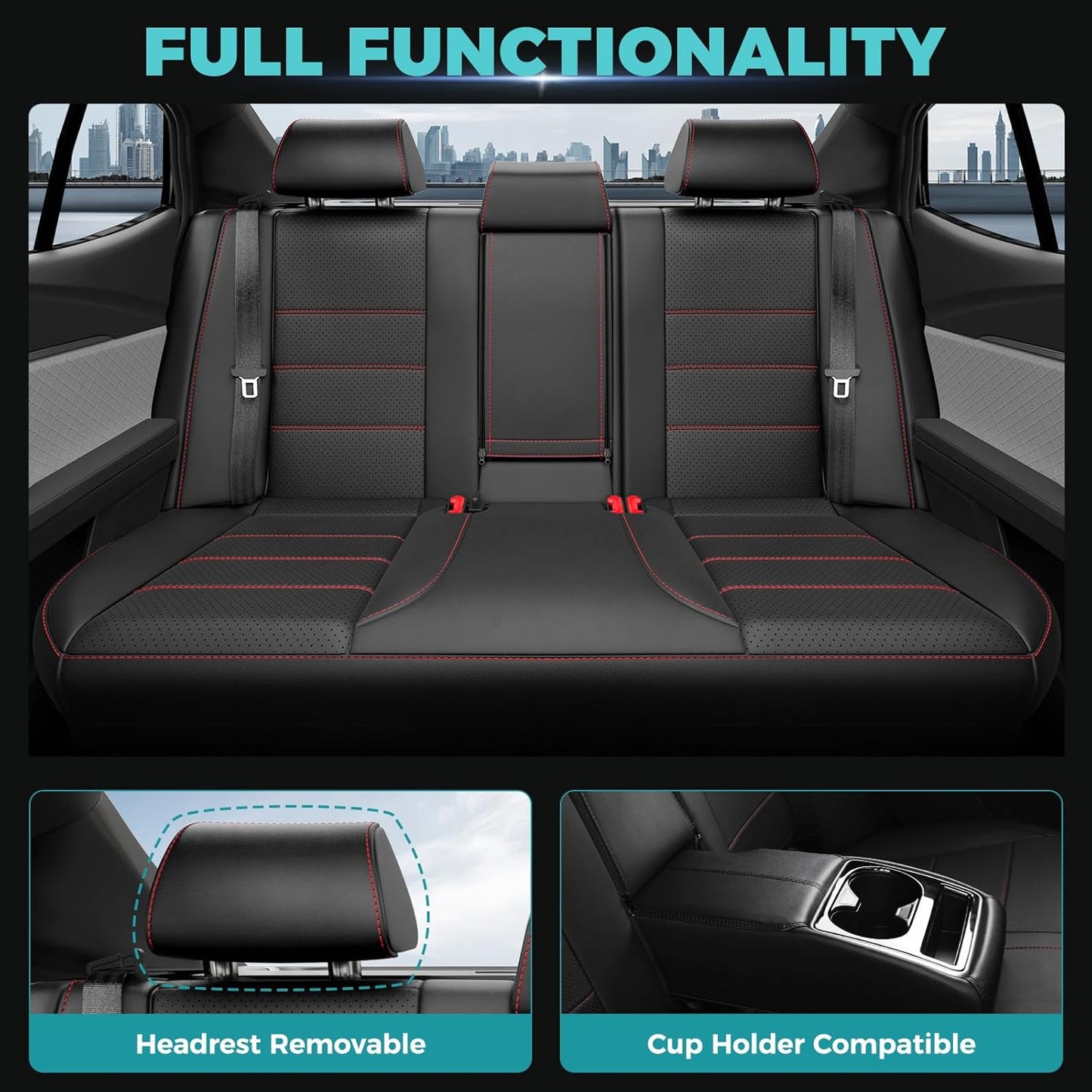 for Toyota Camry Seat Covers XSE XLE 2025 - Custom Fit Car Seat Covers Full Set, Leather Seat Covers for Cars, Waterproof Car Seat Cover, Black Red