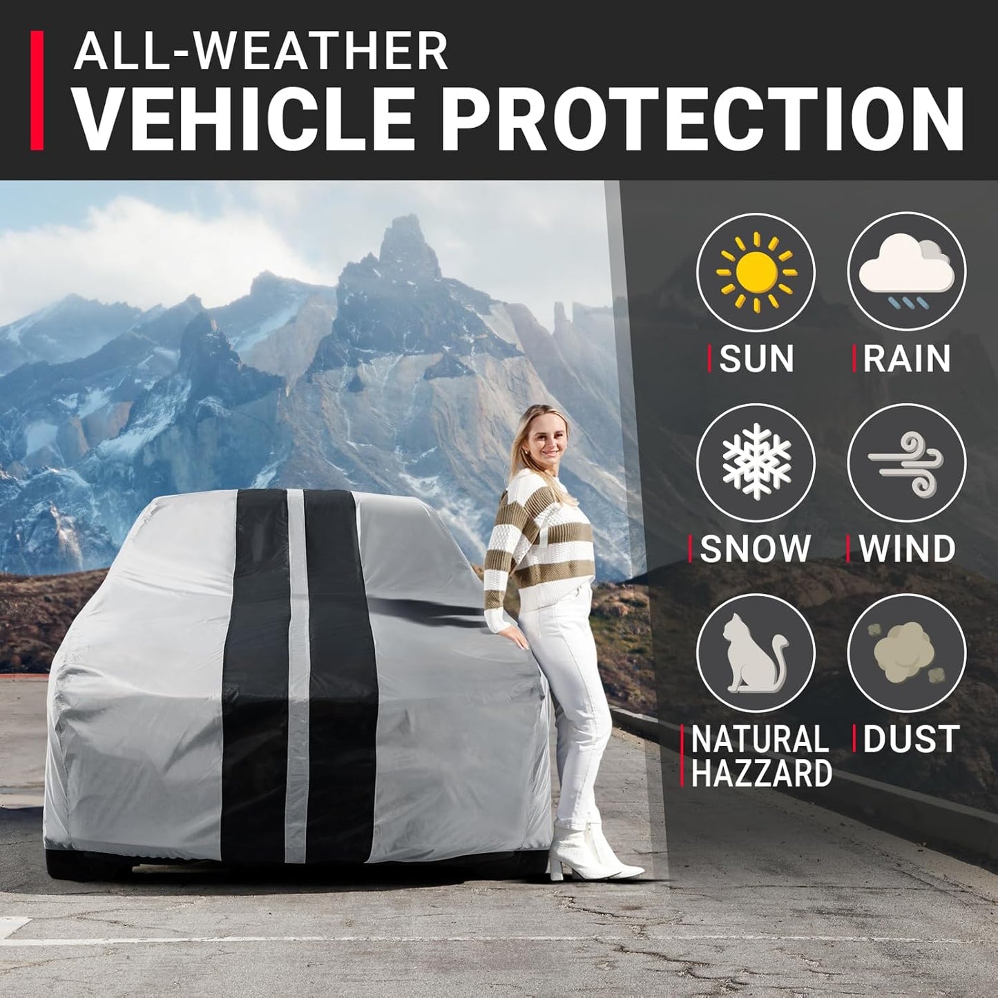 iCarCover Premium Plus Car Cover for 1978-1987 Chevy El Camino Waterproof All Weather Rain Snow UV Sun Hail Protector for Automobiles, Full Exterior Indoor Outdoor Car Cover (Stripe - Gray/Black)