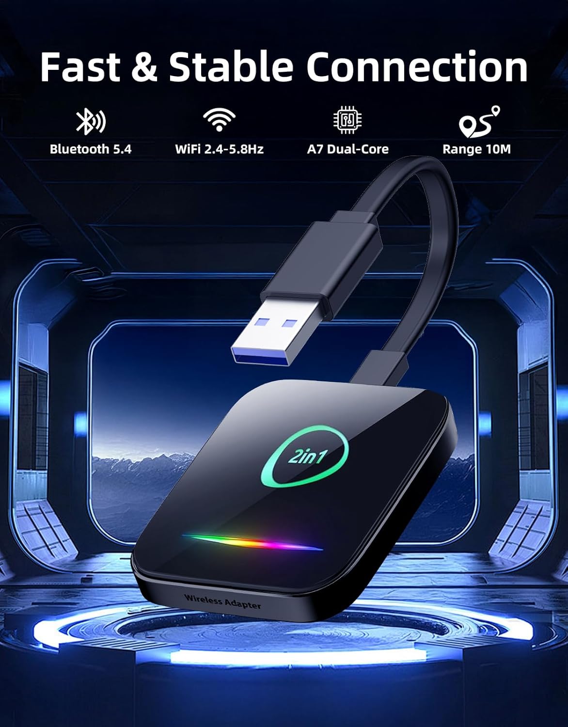 Wireless CarPlay Adapter for Apple iPhone & Android Auto, Plug & Play Dongle with Fast Connection, No Delay, Wide Compatibility for Cars 2016+