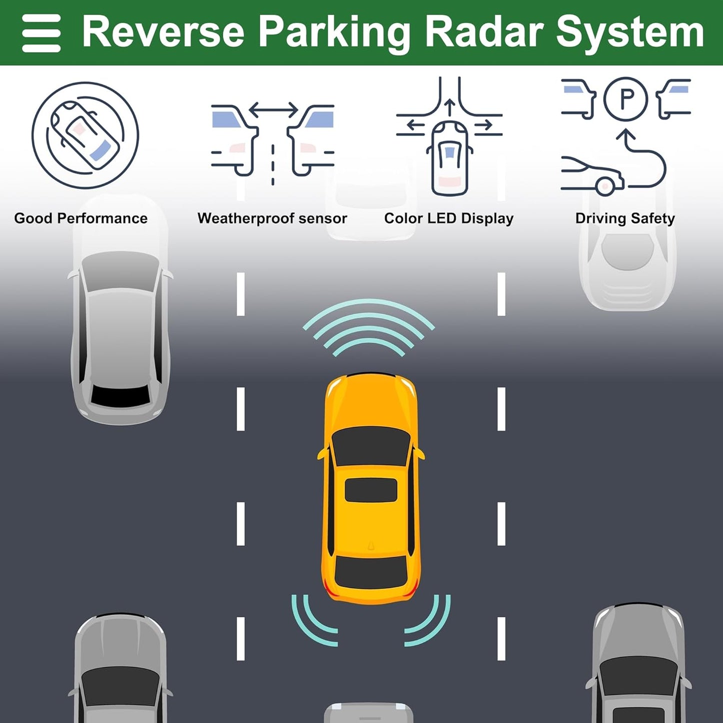 Motoforti Universal Car Auto Vehicle Reverse Backup Radar System Reverse Parking Sensors Alarm Buzzer Reminder Distance Detection Black 4Parking Sensors