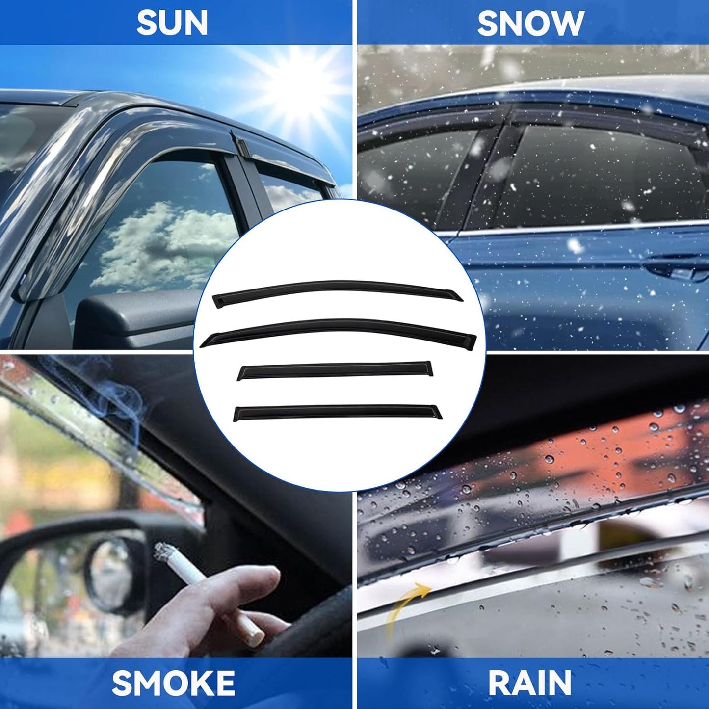 4pcs Front+Rear Smoke Tint Sun/Rain Guard Outside Mount Tape-On Vent Window Visors Compatible with 04-10 Sienna