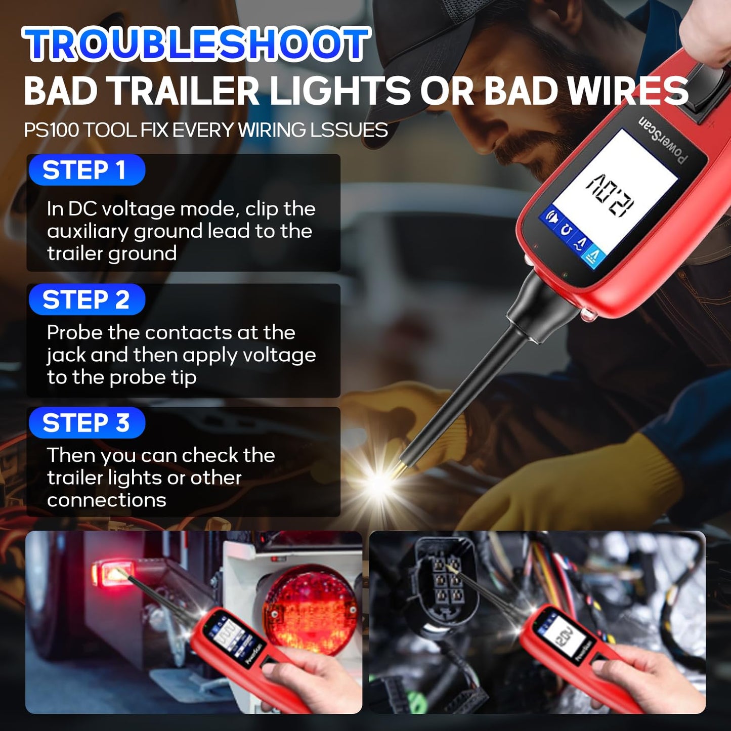 Autel PowerScan PS100 Power Circuit Probe Tester - 2025 12V 24V Car Circuit System Diagnostic Tool, Open Breaker Short Finder, Read AC/DC Resistance, Activate Component, w/ 20ft Cable, for 99% Cars